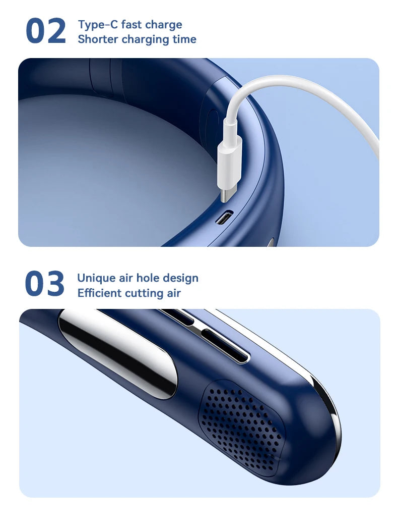 🌬️ USB Portable Neck Fan – Stay Cool in Style!